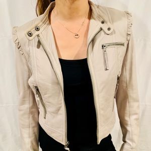 Juicy Couture Cream Ruffled Leather Jacket
